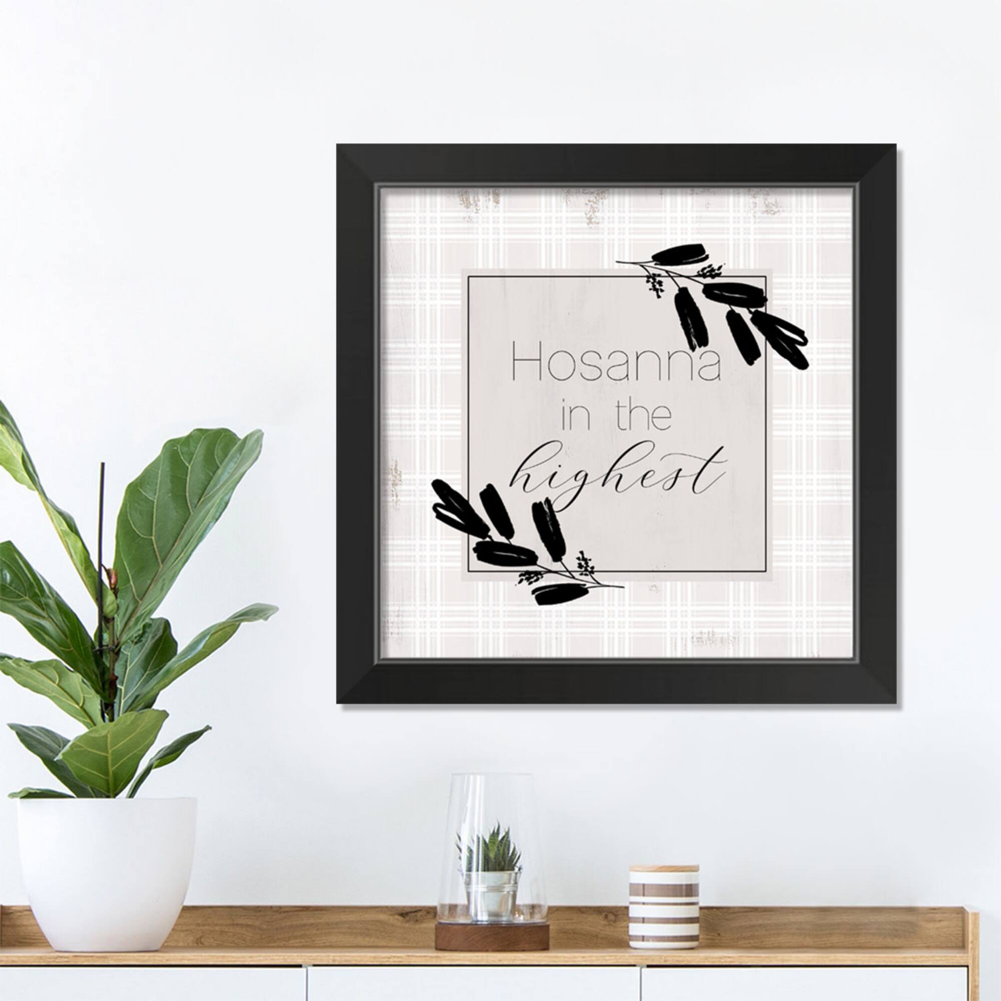 Hosanna Highest Gingham 2 16" x 16" Black Framed Print Under Plexiglass